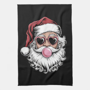 Linge De Cuisine Père Noël Rétro Avec Lunettes Soufflant une Bulle 