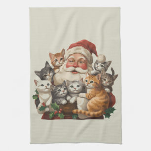 Linge De Cuisine Père Noël Rétro & Chatons Noël Hiver 90s