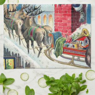 Linge De Cuisine Père Noël victorien de Noël vintage sur une chemin