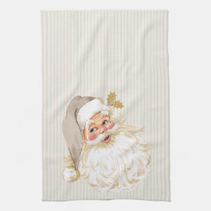 Linge De Cuisine Père Noël victorien vintage taupe neutre et or