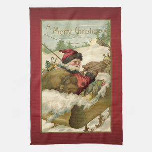 Linge De Cuisine Père Noël vintage dans Noël de Sleigh