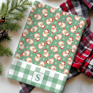 Linge De Cuisine Père Noël Vintage Gingham Vert Monogrammé Noël