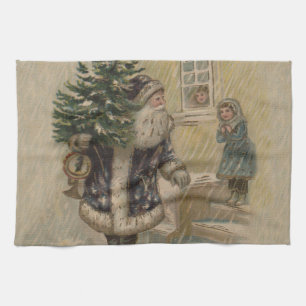 Linge De Cuisine Père Noël Vintage Neige Arbre de Noël
