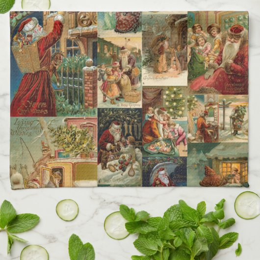 Linge De Cuisine Père victorien Noël avec enfants Collage (Plié)