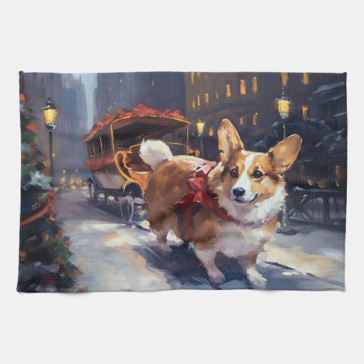 Linge De Cuisine Période de fêtes de Noël Corgi (Horizontal)