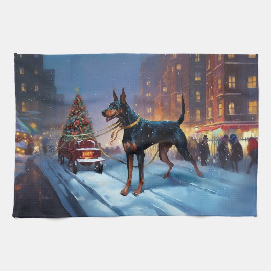 Linge De Cuisine Période de fêtes de Noël Doberman (Horizontal)