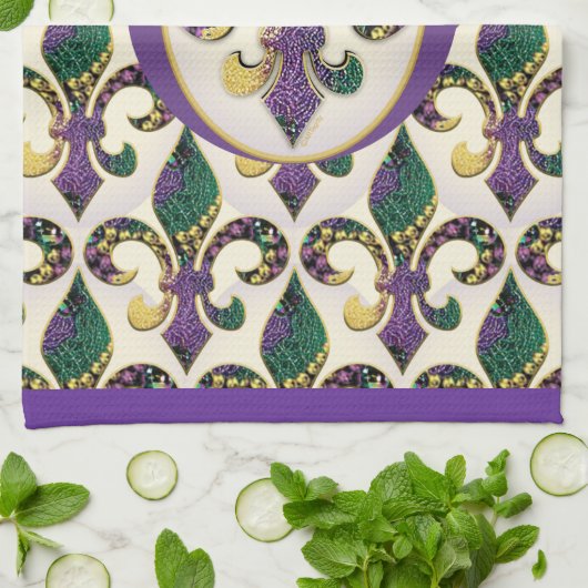 Linge De Cuisine Perle Fleur de lis de mardi gras (Plié)