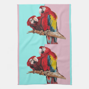 Linge De Cuisine Perroquets Ara Rouges Aquarelle Cuisine Aqua Rose