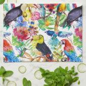 Linge De Cuisine Perroquets colorés d'aquarelle (Plié)