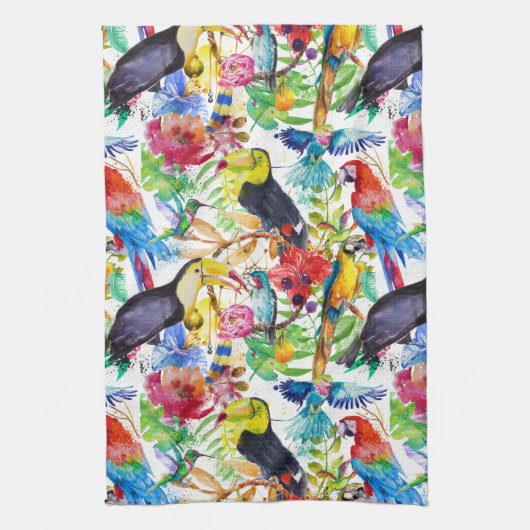 Linge De Cuisine Perroquets colorés d'aquarelle (Vertical)