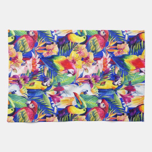 Linge De Cuisine Perroquets d'aquarelle (Horizontal)