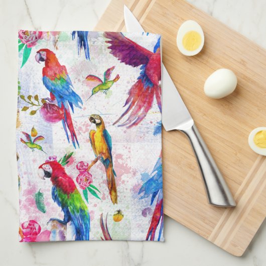 Linge De Cuisine Perroquets de style d'aquarelle (Quart Plié)