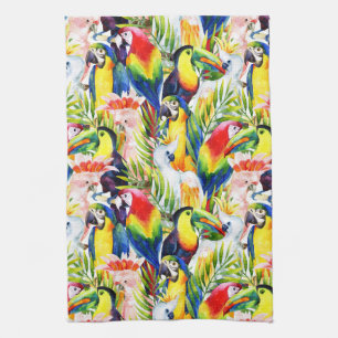 Linge De Cuisine Perroquets Et Feuilles De Palmiers