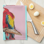 Linge De Cuisine Perroquets Macaw Rouge Aquarelle Cuisine Aqua Rose (Quart Plié)