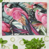Linge De Cuisine Perroquets roses Oiseaux Art (Plié)