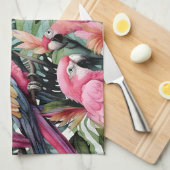 Linge De Cuisine Perroquets roses Oiseaux Art (Quart Plié)