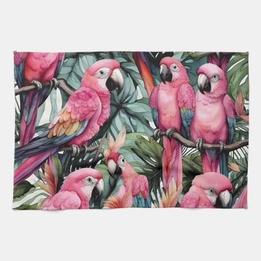 Linge De Cuisine Perroquets roses Oiseaux Art (Horizontal)
