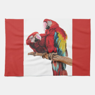 Linge De Cuisine Perroquets roux macaw Parrot Oiseau Aquarelle Cuis