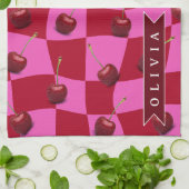 Linge De Cuisine Personalized Cherry Gingham Retro Custom Name (Plié)