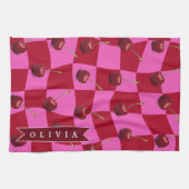 Linge De Cuisine Personalized Cherry Gingham Retro Custom Name (Horizontal)