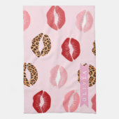 Linge De Cuisine Personalized Chic Pink Leopart Print Lip Pattern (Vertical)