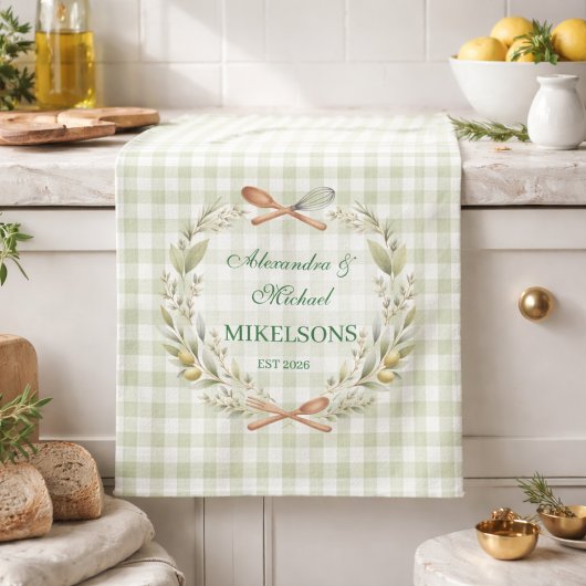 Linge De Cuisine Personalized Green Gingham Newlywed Wedding