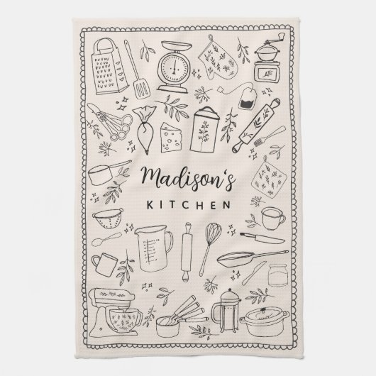 Linge De Cuisine Personalized Hand Drawn Kitchen Cooking Utensils (Vertical)