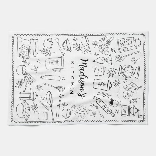 Linge De Cuisine Personalized Hand Drawn Kitchen Cooking Utensils  (Horizontal)