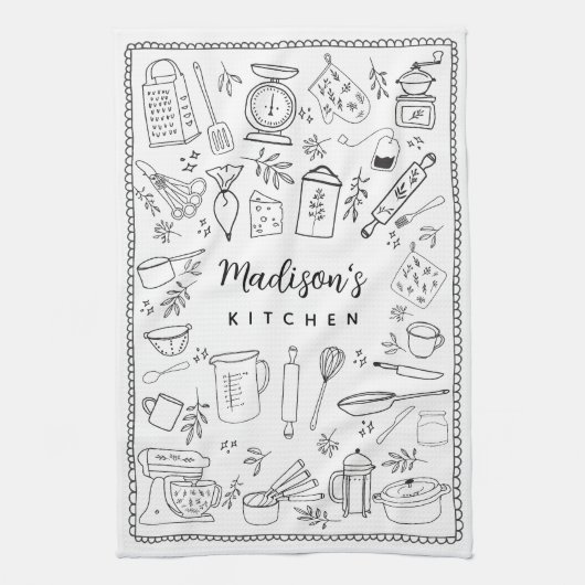 Linge De Cuisine Personalized Hand Drawn Kitchen Cooking Utensils  (Vertical)