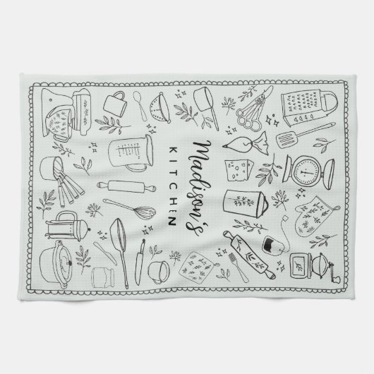 Linge De Cuisine Personalized Hand Drawn Kitchen Cooking Utensils  (Horizontal)