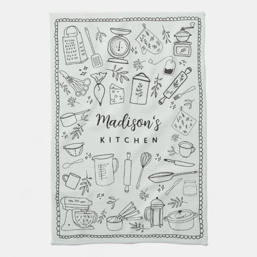 Linge De Cuisine Personalized Hand Drawn Kitchen Cooking Utensils (Vertical)