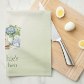 Linge De Cuisine Personalized Hydrangea Kitchen Towel, Custom Name (Quart Plié)