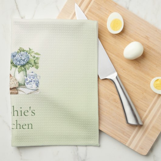 Linge De Cuisine Personalized Hydrangea Kitchen Towel, Custom Name  (Quart Plié)