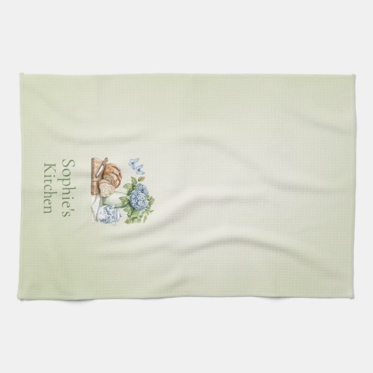 Linge De Cuisine Personalized Hydrangea Kitchen Towel, Custom Name (Horizontal)