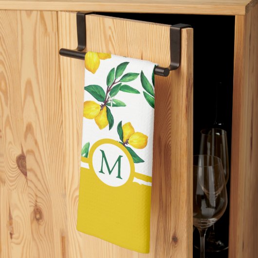 Linge De Cuisine Personalized Lemon Leaf Monogram Kitchen Towels (Pliage en tiers)