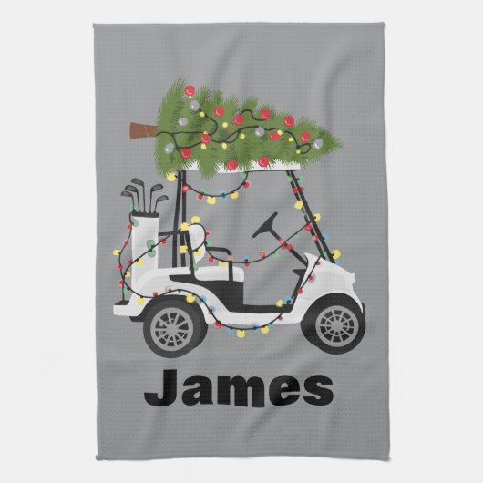 Linge De Cuisine Personalized Name Golfer Christmas Golf Cart Xmas (Vertical)