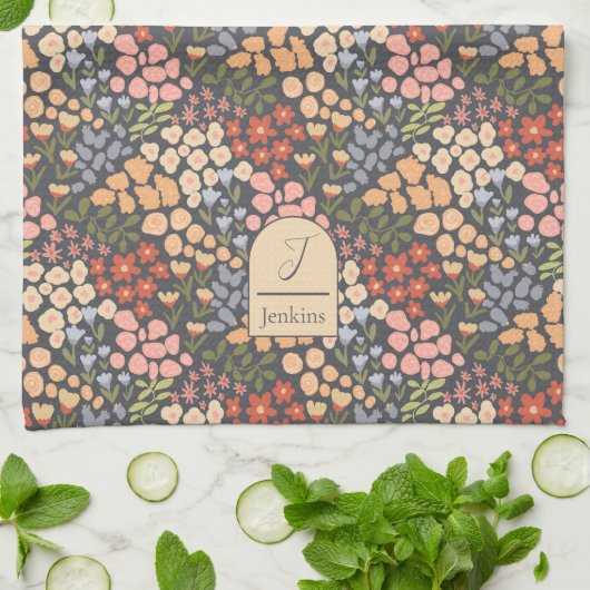Linge De Cuisine Personalized Name & Initial Floral Kitchen Towel (Plié)