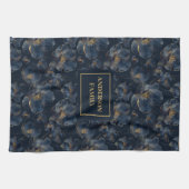 Linge De Cuisine Personalized Navy Towel Chic Gold Flower Accent (Horizontal)