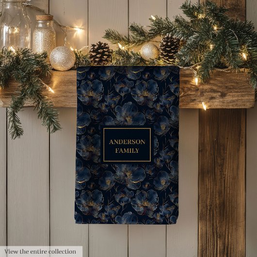 Linge De Cuisine Personalized Navy Towel Chic Gold Flower Accent