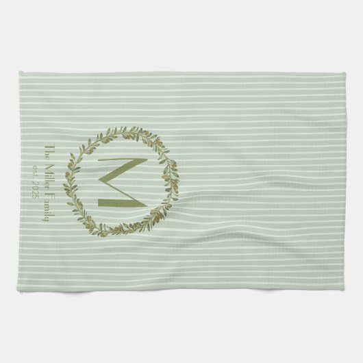 Linge De Cuisine Personalized Olive Wreath Monogram  (Horizontal)