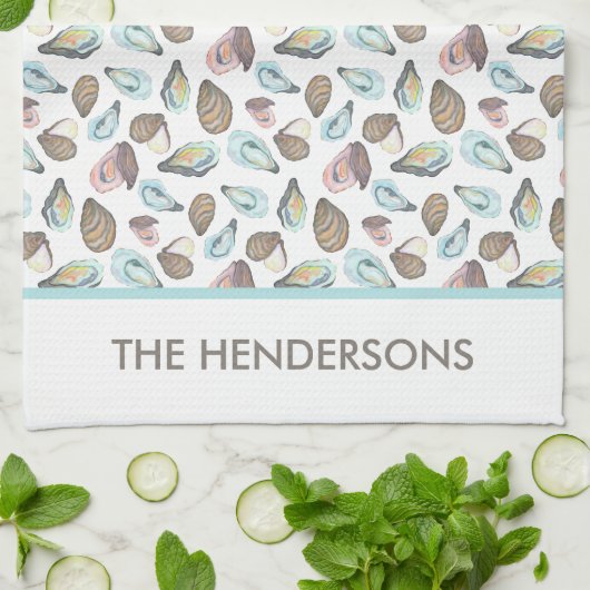 Linge De Cuisine Personalized Oyster Tea Towel, Family Name (Plié)