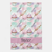 Linge De Cuisine Personalized Pastel Cupcake Checkered Pattern (Vertical)