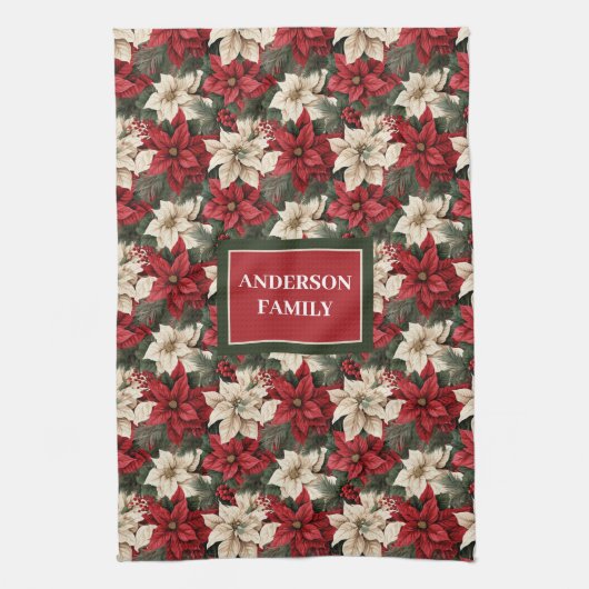 Linge De Cuisine Personalized Poinsettia Towel Chic Christmas Style (Vertical)