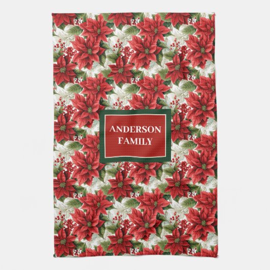 Linge De Cuisine Personalized Red Floral Towel Elegant Christmas (Vertical)