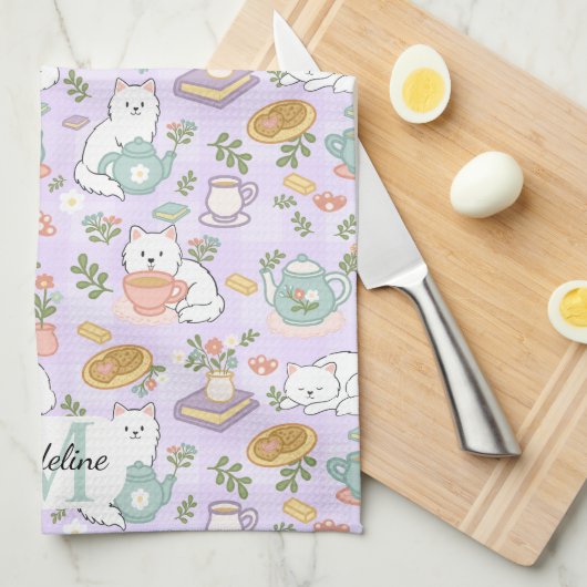 Linge De Cuisine Personalized Tea & Baker Cat Monogram (Quart Plié)