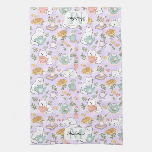 Linge De Cuisine Personalized Tea & Baker Cat Monogram (Vertical)