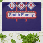 Linge De Cuisine Personalized USA 250–Patriotic Retro Marquee (Plié)