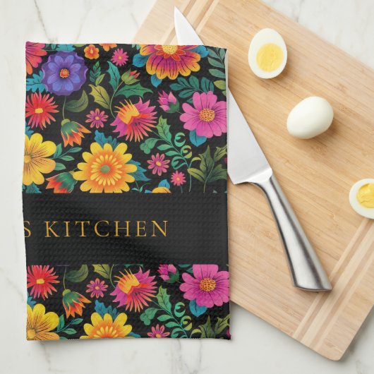 Linge De Cuisine Personalized Vibrant Floral Pattern Dark (Quart Plié)