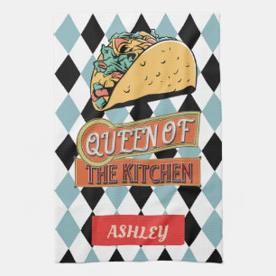 Linge De Cuisine Personnalisé joli vintage Taco Géométrique Bleu