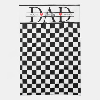 Linge De Cuisine Personnalisé Noir Damier Rétro Papa Meilleur Chef